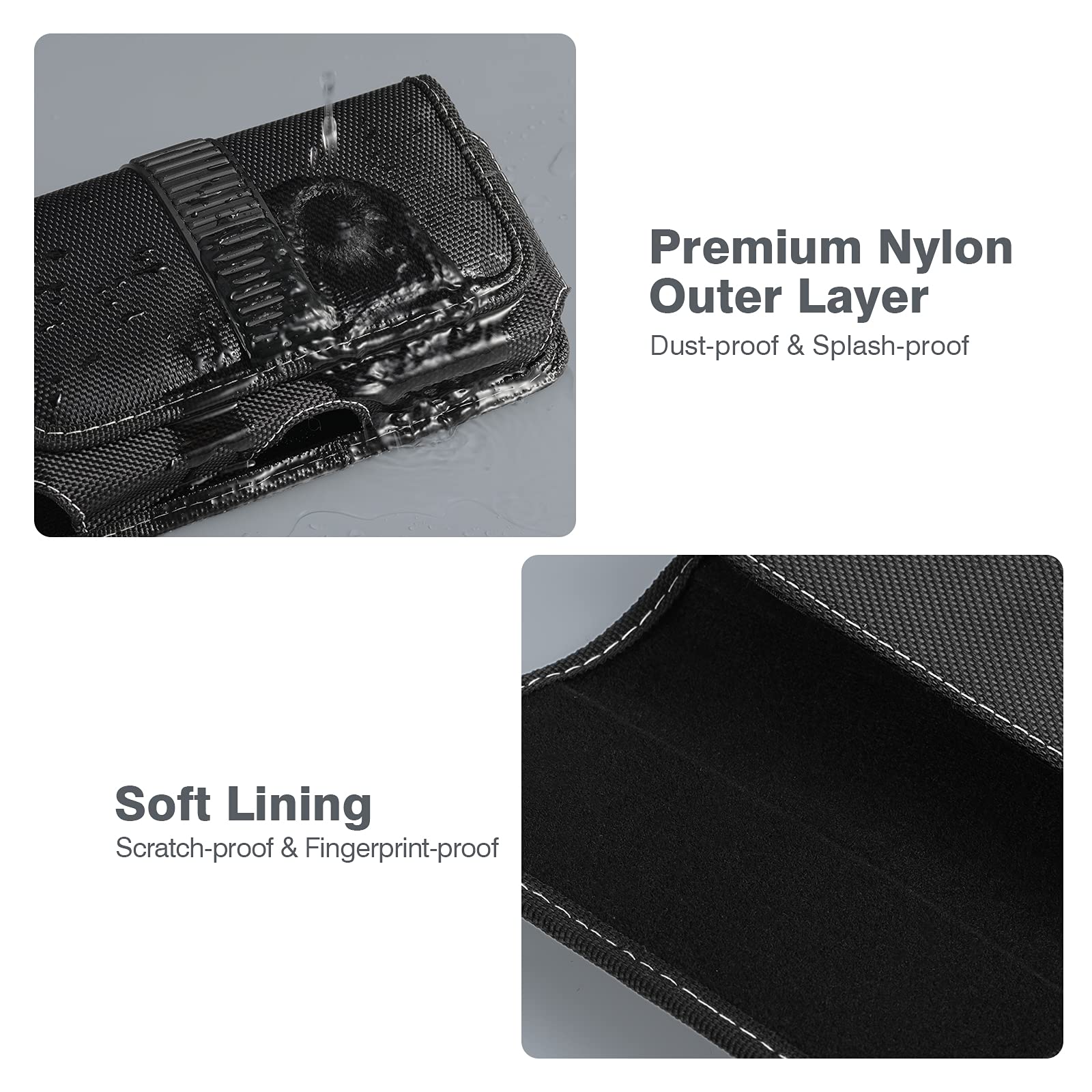 Horizontal Cell Phone Holster, MoKo Nylon Belt Clip Holster丨Newly Updated Stereoscopic Outlook Pouch Fits iPhone 14/14 plus/pro/pro max/SE 3 2022/iPhone 13-8 series, Samsung S21/S10/S9/S8, Black