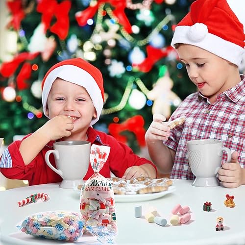 Miniatura 2 de XIMISHOP 120 bolsas de celofán de Navidad, bolsa de celofán transparente de Navidad con 150 lazos giratorios para recuerdos de fiesta de Navidad