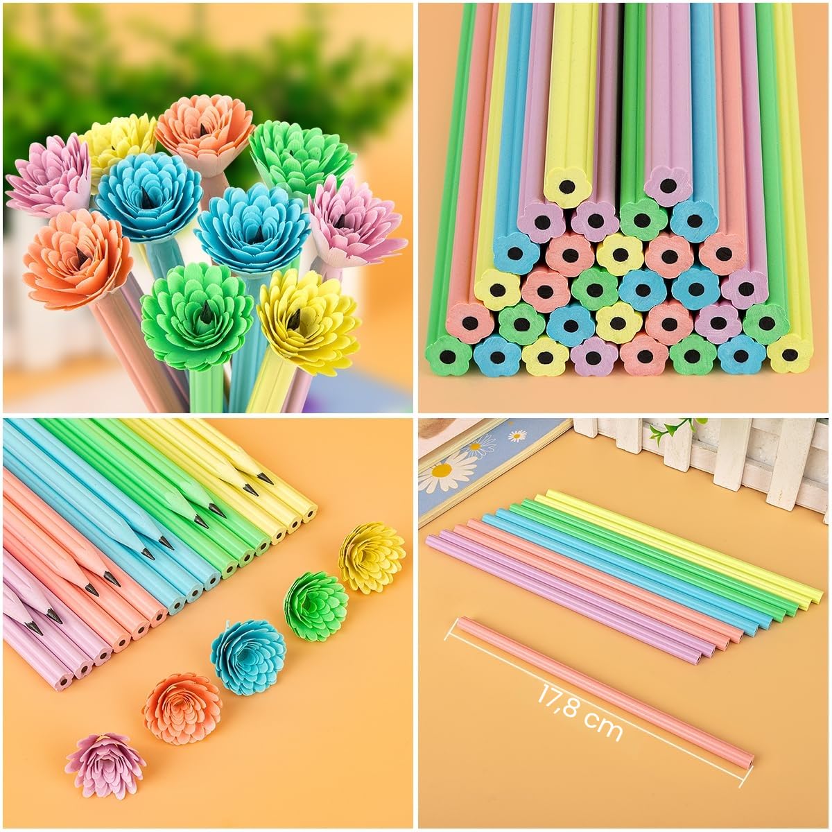 64Pcs Matite con Gomma Bambini,32 Gomme Cancellare Bambini Divertenti & 32 Petalo Matite Bambini Adatta Regalini Fine Festa Compleanno,Gadget Compleanno Bambini
