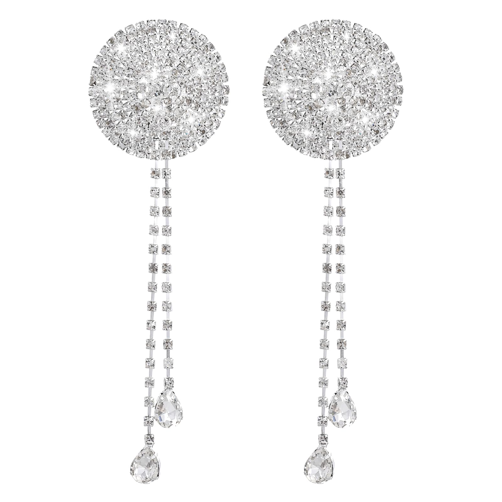 Pastéis de mamilo com borla de strass, borlas de mamilo, mulheres, borlas, strass, coberturas de mamilo, adesivos de mamilo, para mulheres, prata, Prata, G