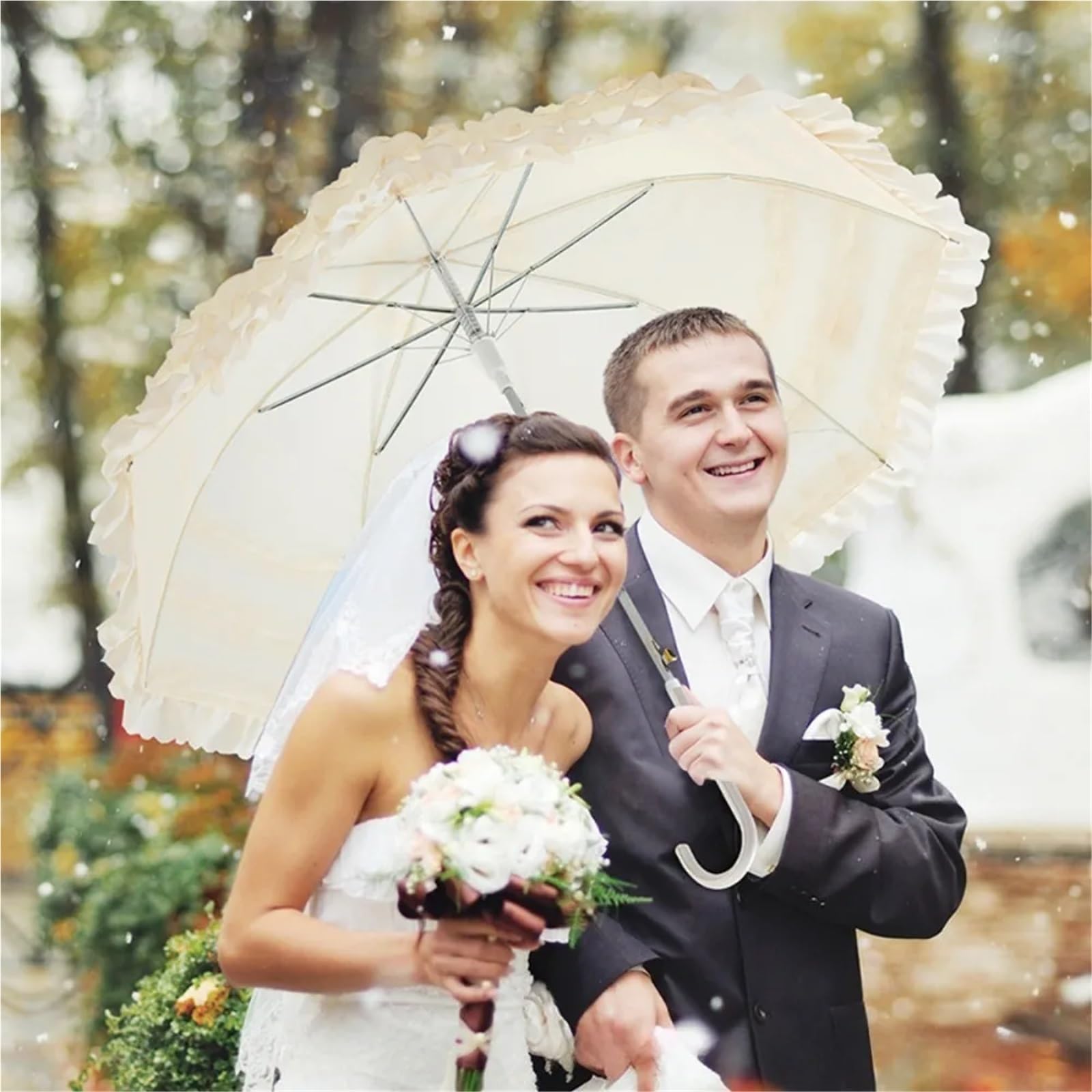 Koronkowy parasol ślubny Koronkowy parasol w kwiaty Wielowarstwowe wykończenie Parasol księżniczki Ślub panny młodej Ceremonia rekwizytu