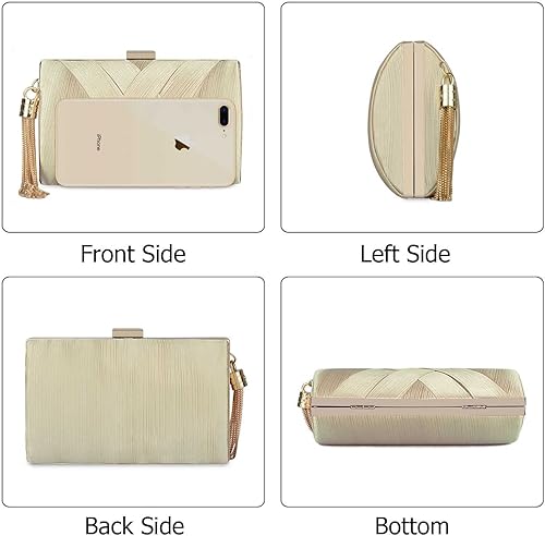 Miniatura 3 de KISSCHIC Elegante bolso de mano con borla para mujer para novia boda graduación fiesta de noche Albaricoque, Negro, Azul / Patchwork, Oro, forro