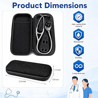 Hard Carrying Case Compatible with EKO CORE 500 Digital Stethoscope, Hard EVA Shockproof Protective Storage Bag, Portable Travel Storage Bag with Mesh Pocket for Medical Supplies