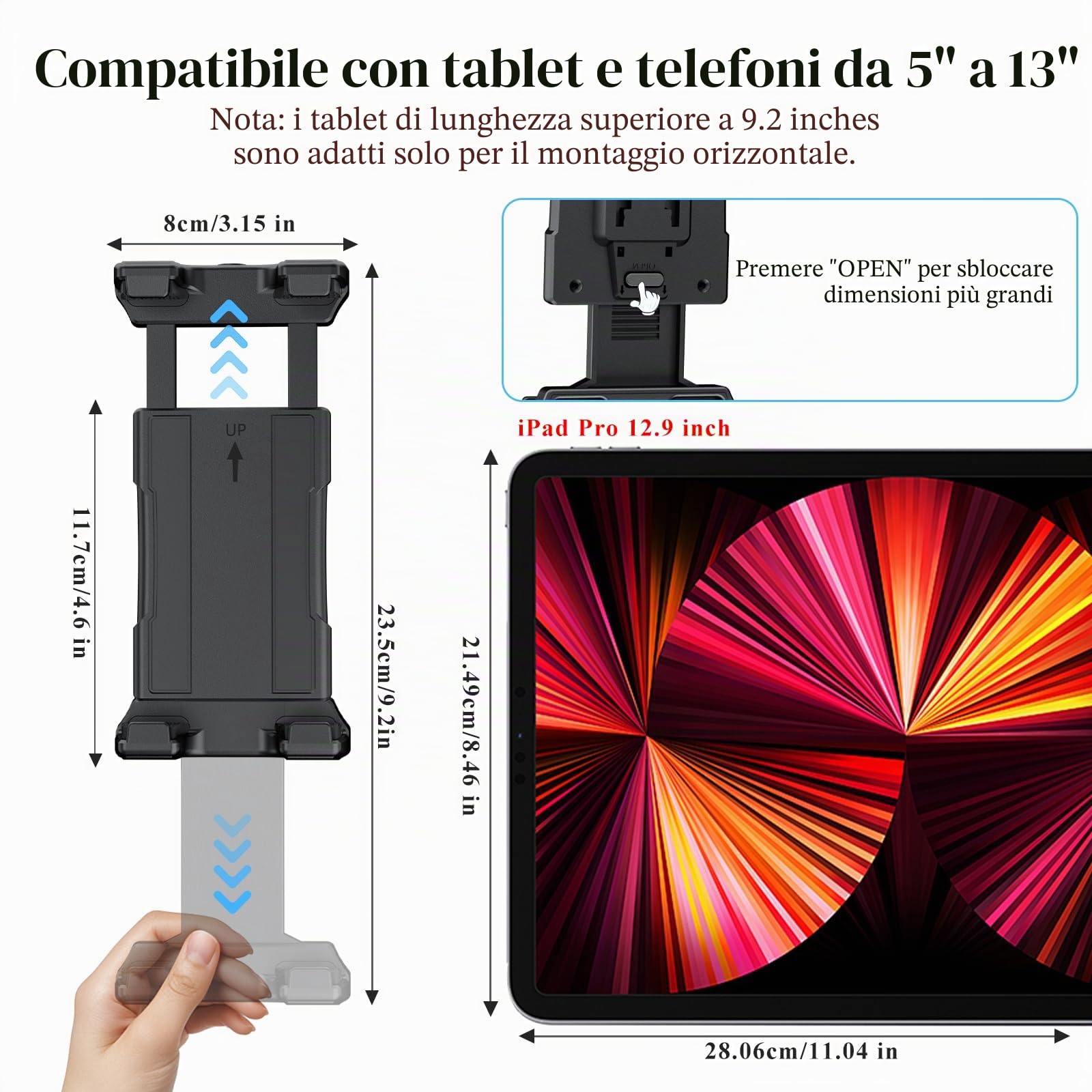 OHLPRO Supporto per Tablet da Auto Base per Trapano Resistente, Compatibile con iPad Samsung, Tablet e Telefono, Supporto per Tablet da Auto per Camion/Veicoli Commerciali/Desktop/Parete, ecc.