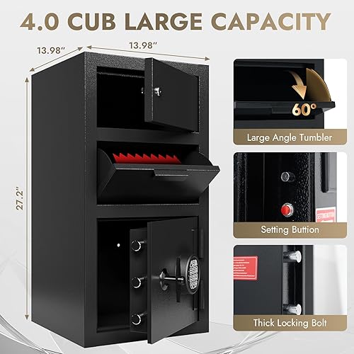 Miniatura 5 de Caja fuerte de negocios con ranura para caída, resistente 4.0 pies cúbicos, caja fuerte para dinero con combinación digital antipesca, caja fuerte