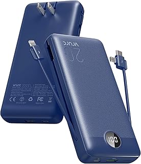 VRURC Portable Charger 20000mAh, Fast Charging Power Bank USB C, 4 Output 2 Input Charging Bank Equipped with LED Display, Built-in Wall Plug and Cables, Cell Phone Replacement Battery - Royal Blue