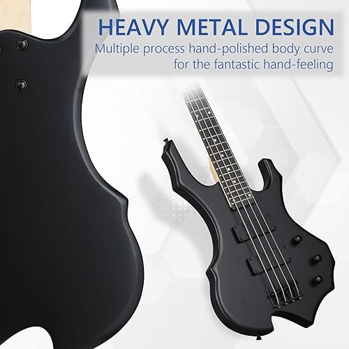 Miniatura 4 de Ktaxon Juego de bajo eléctrico estilo fuego con bolsa de bajo portátil, cable premium, correa de guitarra ajustable, herramienta de llave, plectrum