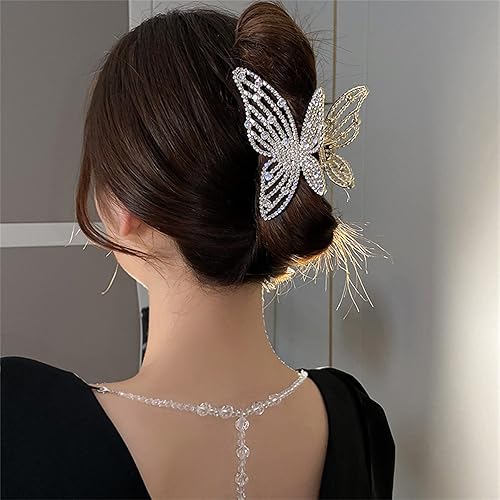 Miniatura 3 de Pinza para el pelo de mariposa, 3 piezas de perlas con diamantes de imitación, pinza para el cabello grande, pinza antideslizante para el cabello,