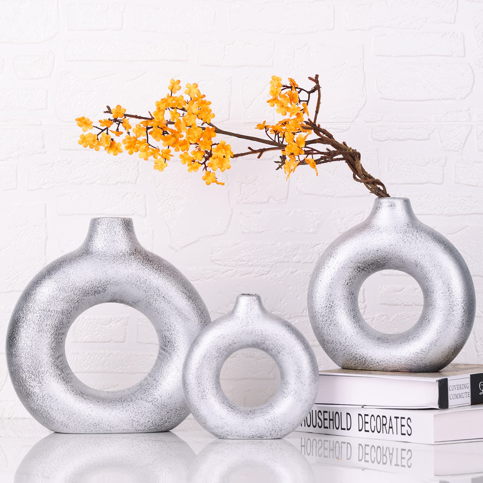セラミック花瓶 ヴィンテージ シルバー 花瓶 室内装飾 装飾花瓶 30cm
