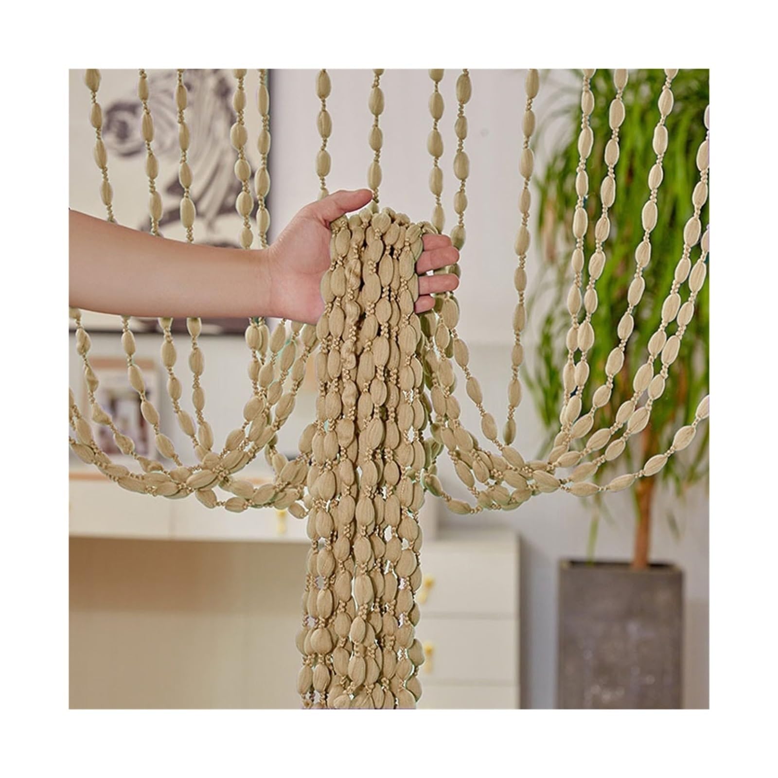 DFGBAPKBL beaded door curtain Polyester Door Beaded Curtains Lantern Tassel Cord Hotel Wedding Salon Window Line Decoration For Room Divider(Champagne)