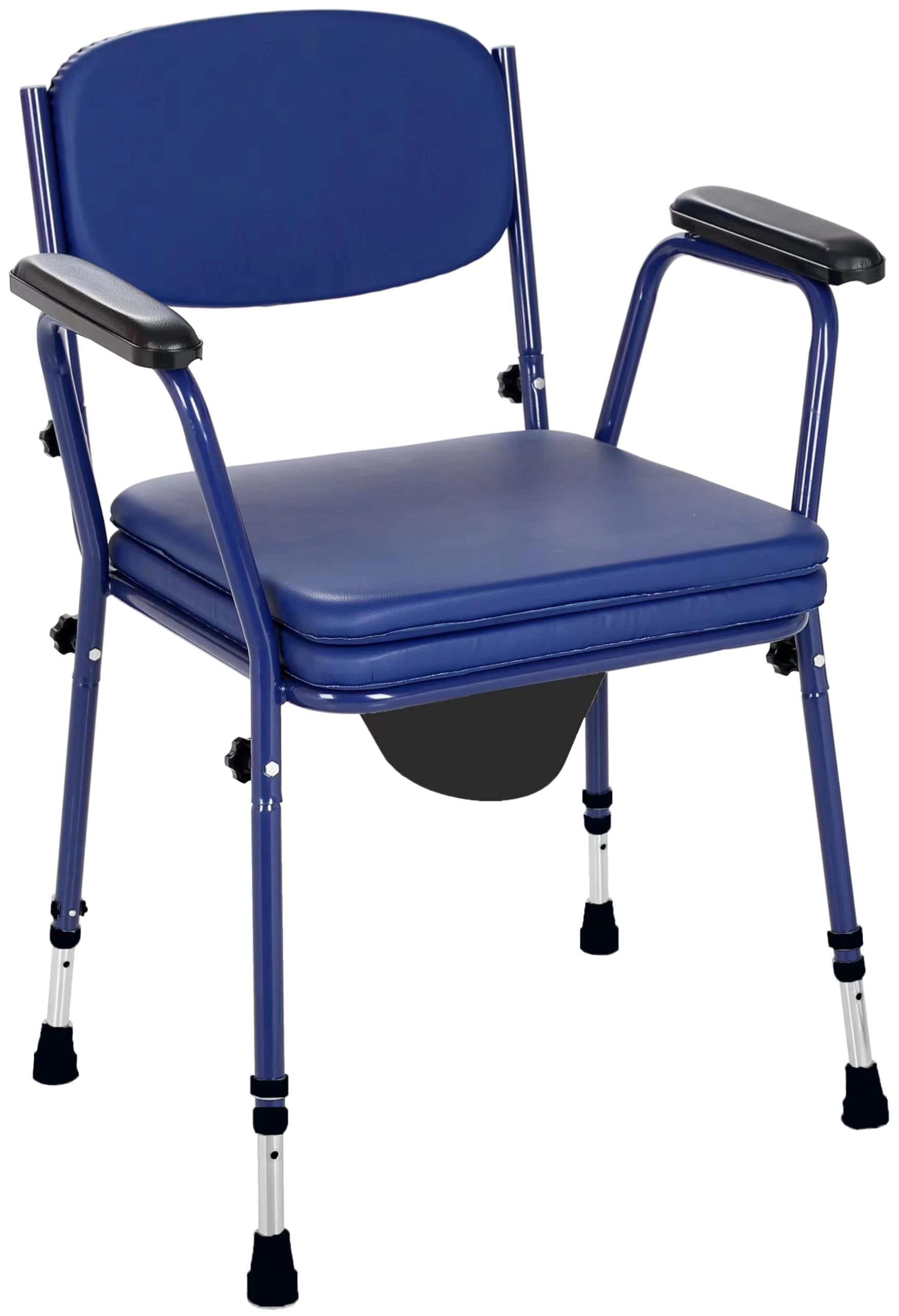 Akriva Toilettenstuhl mit Eimer, höhenverstellbarem Sitz und Rückenlehne，rutschfeste Füße, extra gepolsterter Sitz, WC Stuhl für Senioren & Pflege, Blau