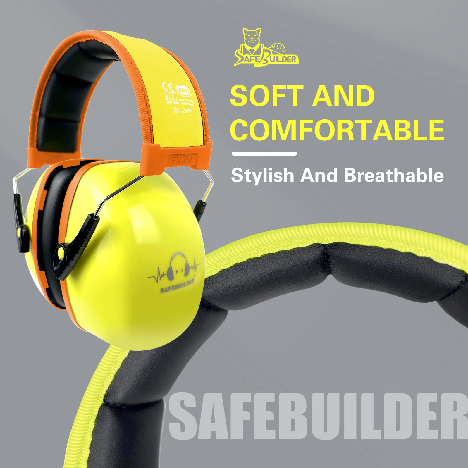 SAFEBUILDER Orejeras protectoras para los oídos, reducción de ruido, NRR, 28 dB, protección auditiva ajustable para trabajar en el césped SK-06P