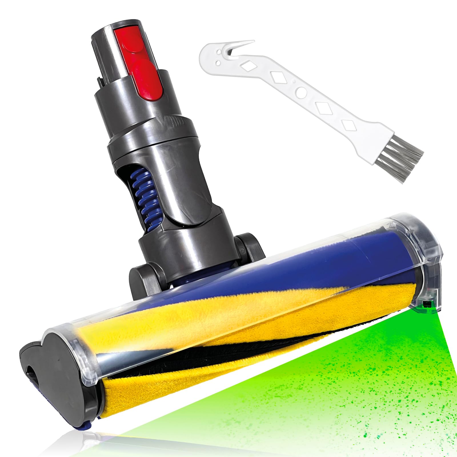 Spares2go Yellow Laser Floor Brush Head For Dyson V11 Sv16 V15 Sv22 Outsize Detect Vacuum Cleaner + Cleaning Brush Size 16
