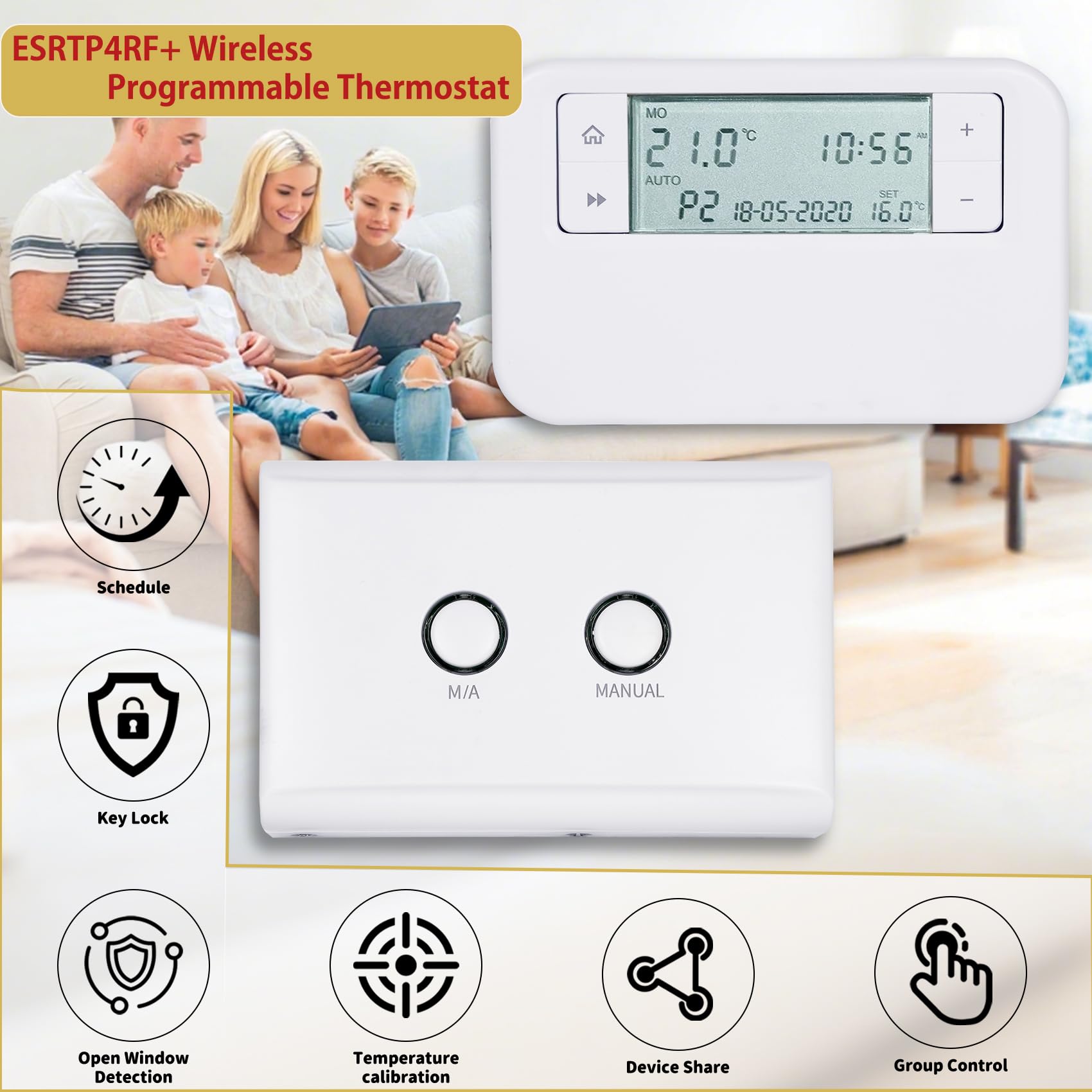 ESRTP4RF+ kabelloses, programmierbares Thermostat - Passen Sie die Innentemperatur über Programmierung an, verwalten Sie Heizsysteme intelligent und fördern Sie die Energieeffizienz