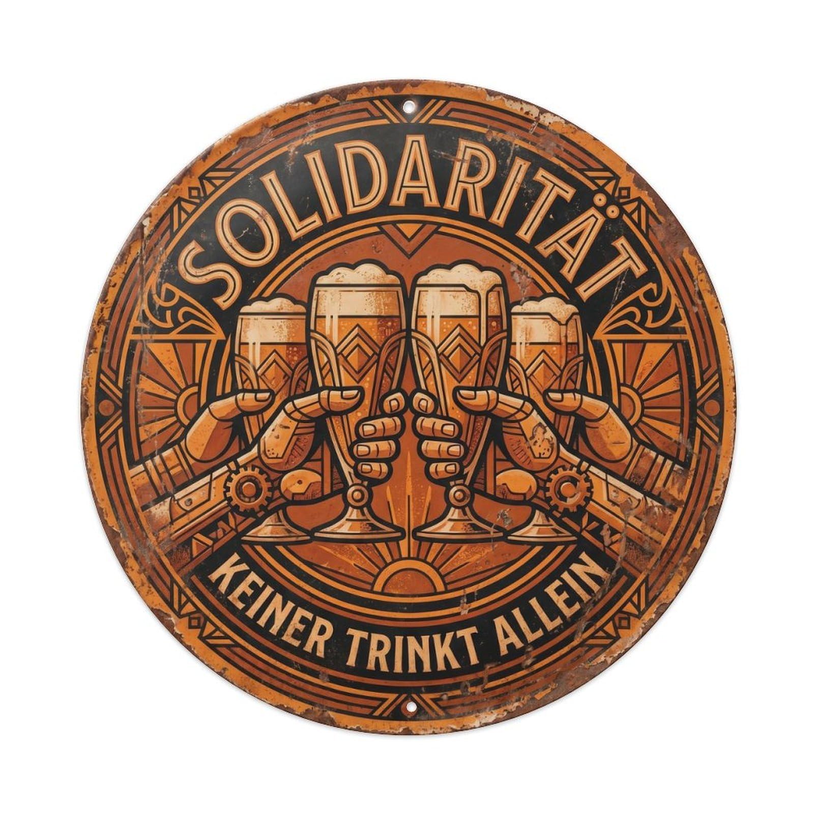 Vintage Bar Style Solidarität Humorous Gathering Solidarity Metal Tin Sign Plaque Wall Decor for Cafe, Club, Garden Round Metal Poster 8x8Inch