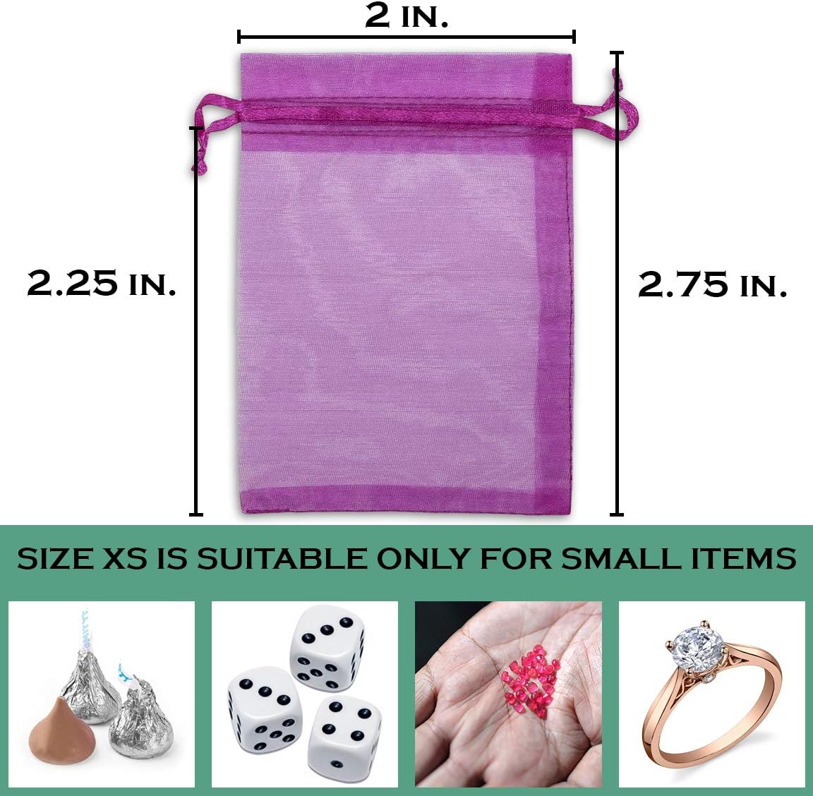 TheDisplayGuys 100-Pack XS 2 x 2 3/4" Hot Pink Sheer Organza Gift Bags with Drawstring - Image 3