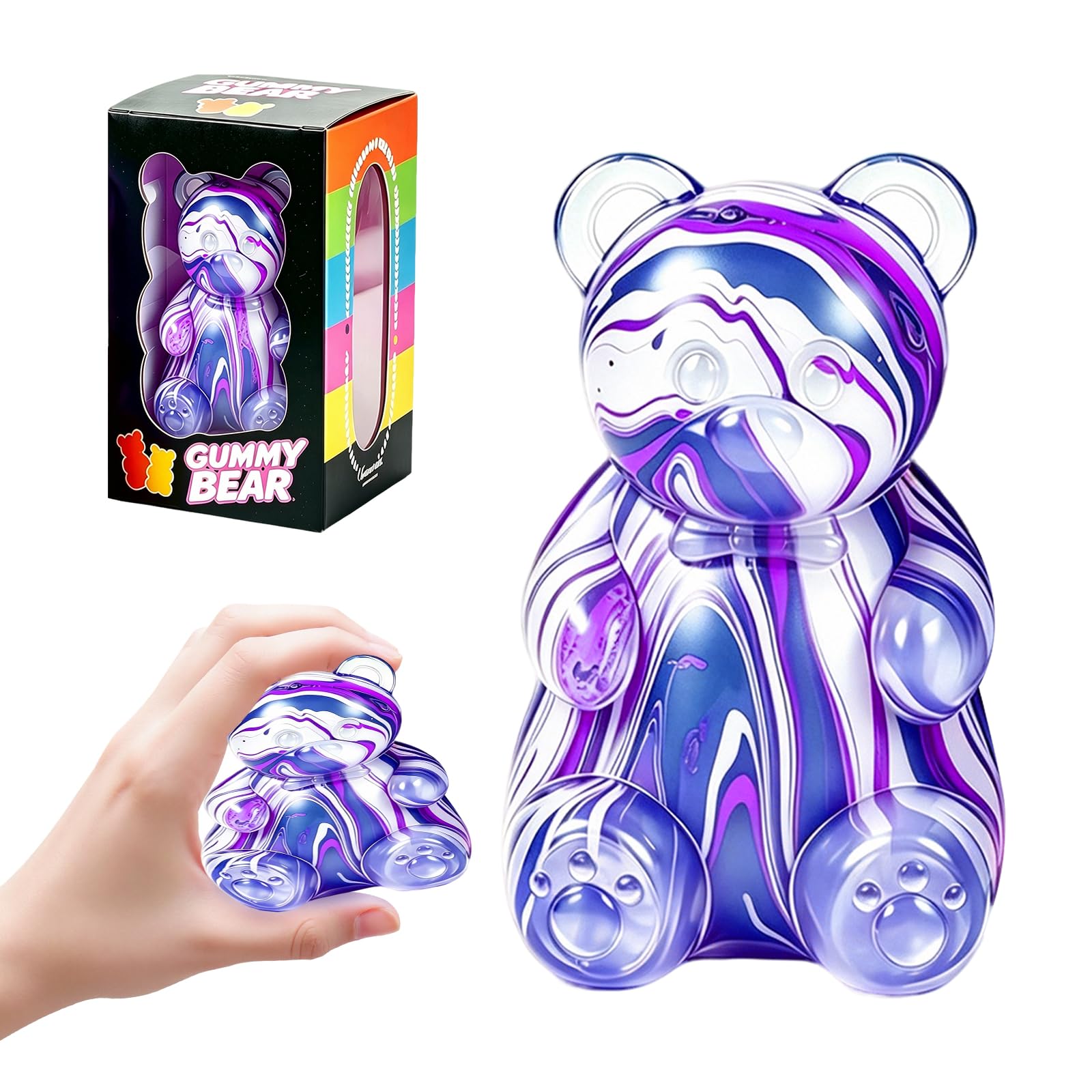 Viilich Gummy Bear Squishy Fidget Toy, Soft TPR Stress Relief Squeeze Toy, Portable Sensory Anxiety Relief Toy for Kids Adults, Cute Candy Bear Squeeze Ball Gift