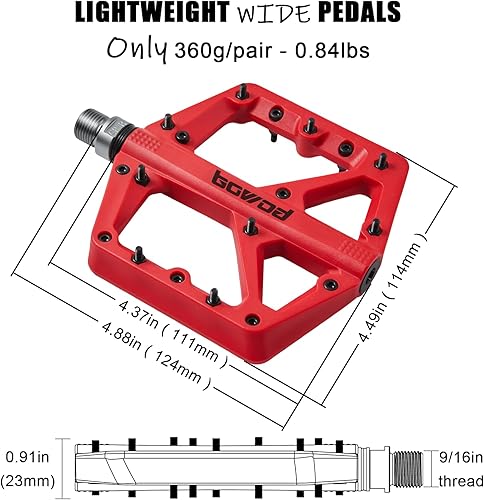 Miniatura 2 de BOWOD Pedales de bicicleta de nailon Pedales de bicicleta de montaña, antideslizantes, ligeros, planos, BMX MTB, pedales sin clipless de repuesto