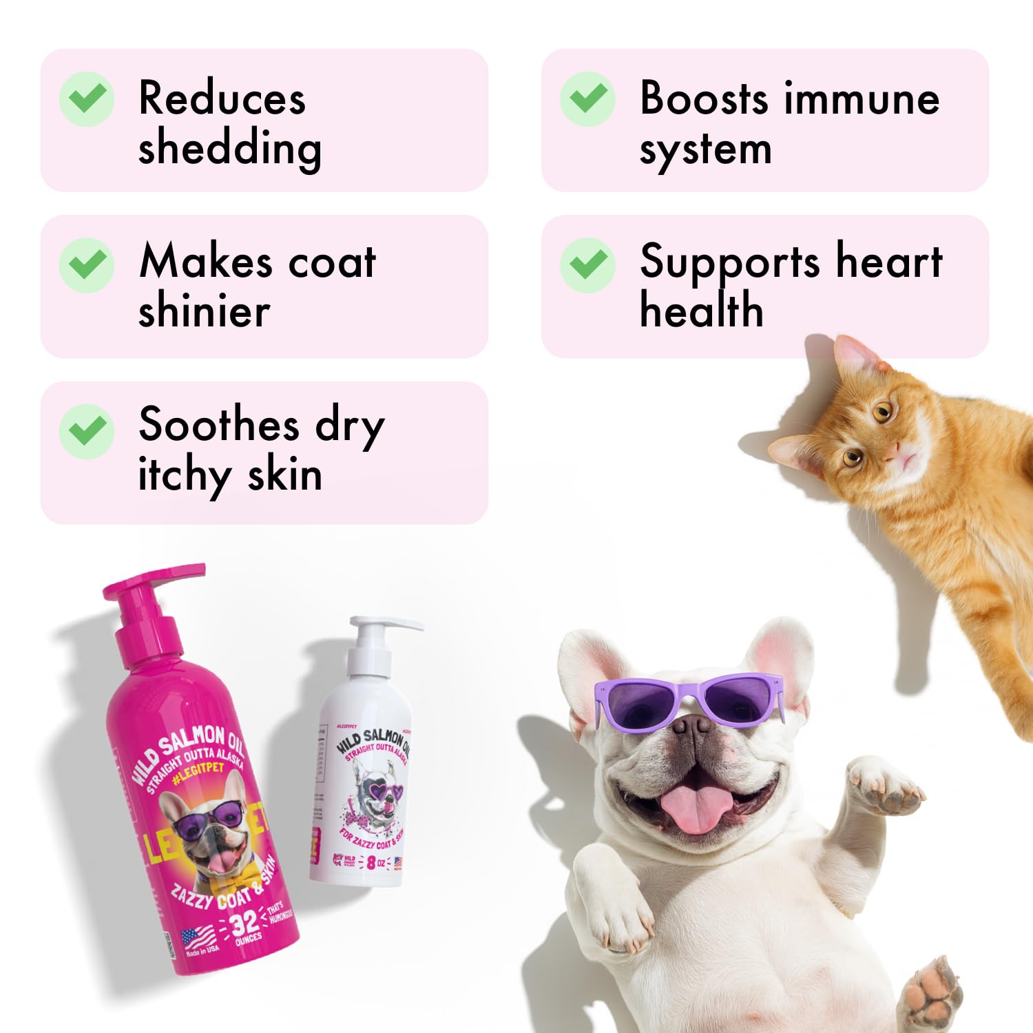 Huile de saumon sauvage d'Alaska pour chiens et chats - Pure Fish Omega 3 6 9 liquides EPA DHA acides gras - Supplément peau et couche - Soutient la fonction articulaire, cerveau, œil, immunitaire et