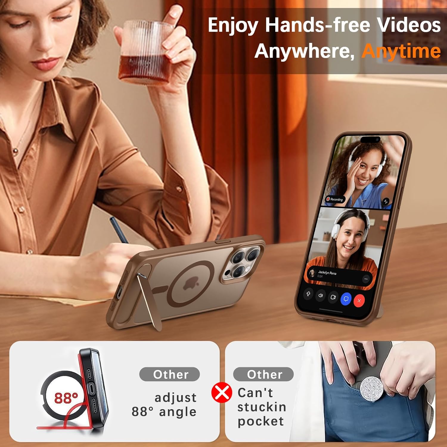 VENINGO Magnetic Case for iPhone 15 Pro Max Case 6.7" Compatible with Mag Safe, Military-Grade Protection with Built-in Kickstand,Skin Feeling,Ultra-Strong Magnets,Bronze - Image 5