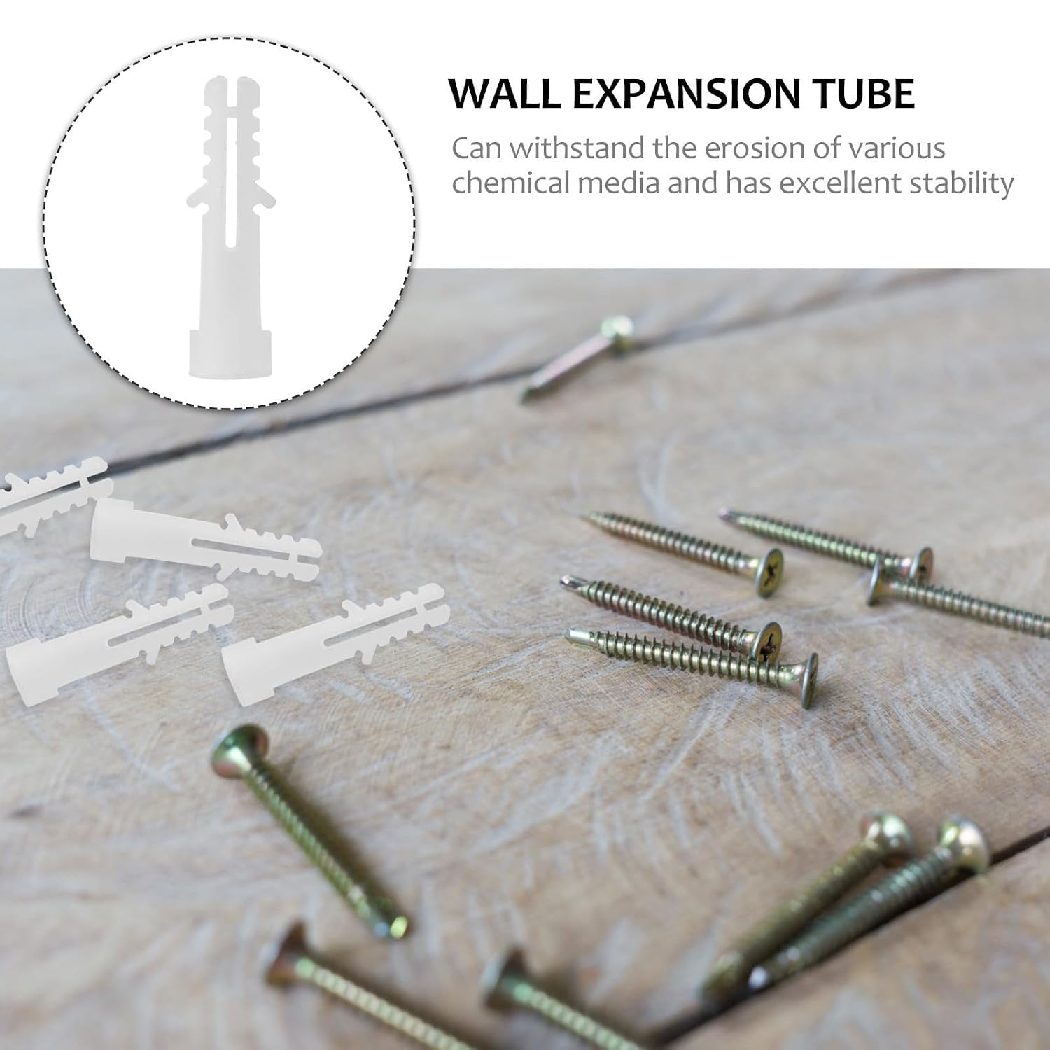 200pcs Wall Expansion Tube Drywall Anchors White 8x40 PE Nylon
