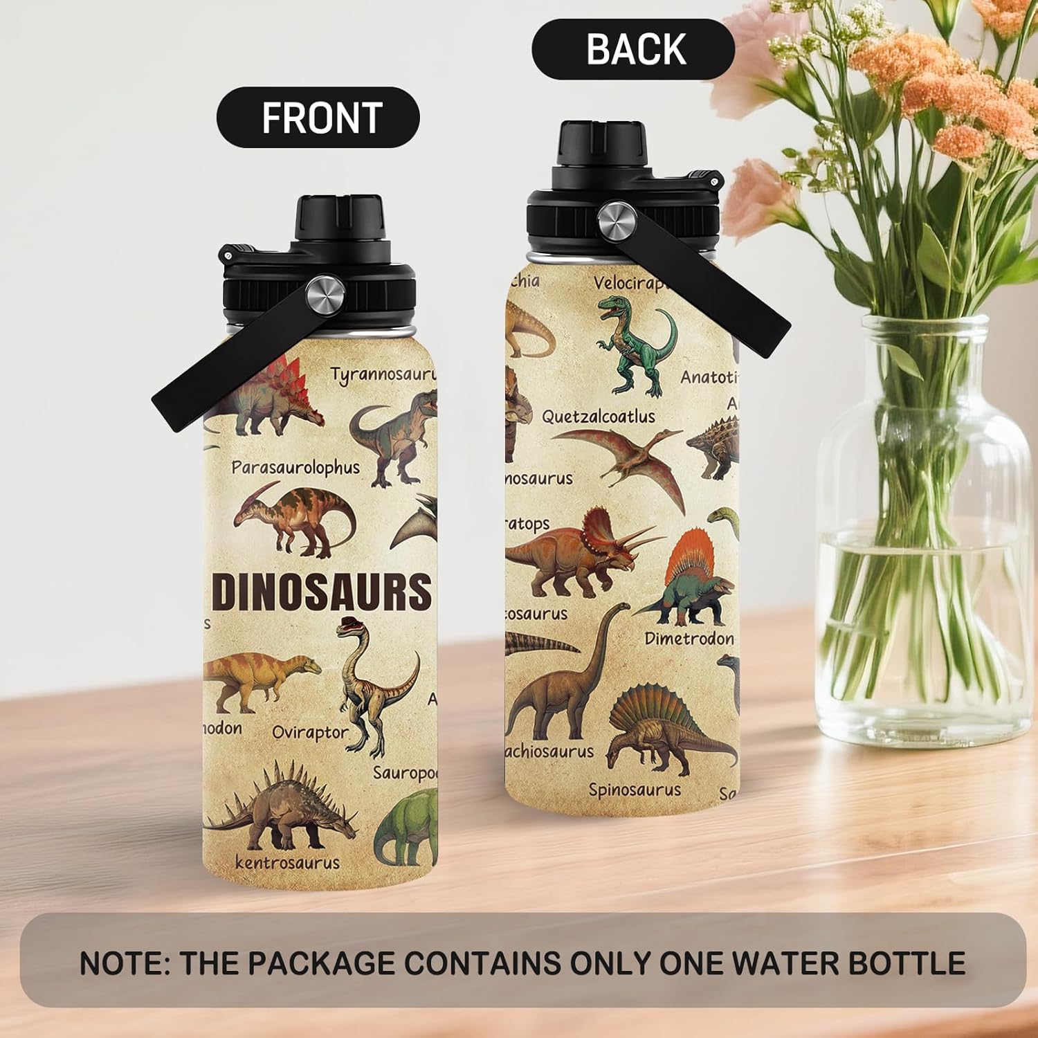 Dinosaur Gifts for Boys Men, 32 oz Insulated Water Bottle Stainless Steel Tumbler, Sports Travel Water Bottles, Dino Cups Gifts for Dinosaur Lovers (1pcs) - Image 2