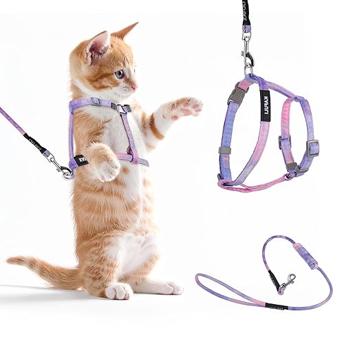 BOHUIZ Cat Harness and Leash for Walking Escape Proof Adjustable Soft Harnesses and Leash Set Easy to Wear Kitten Harness for Travel Training and Walking(Gradient Purple)
