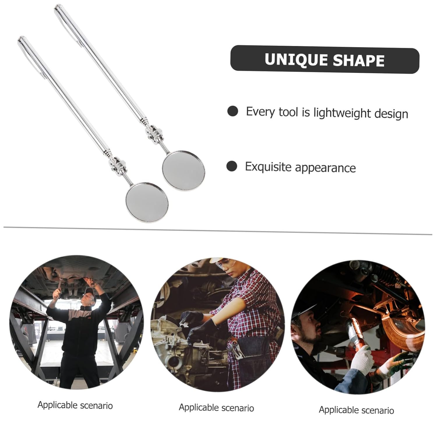 Zerodeko Telescopic Retractable Car Inspection Mirror Silver Stainless Steel Auto Swivel Tool