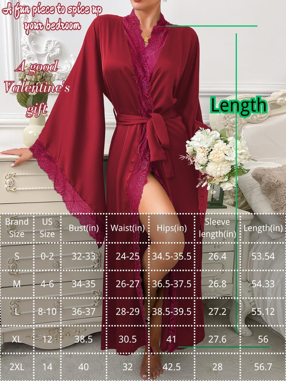 Silk Long Robe For Women, Satin Lace-Trim, Bride Wedding-Night, Bridal Bridesmaid Kimono Robes Lightweight - Image 4
