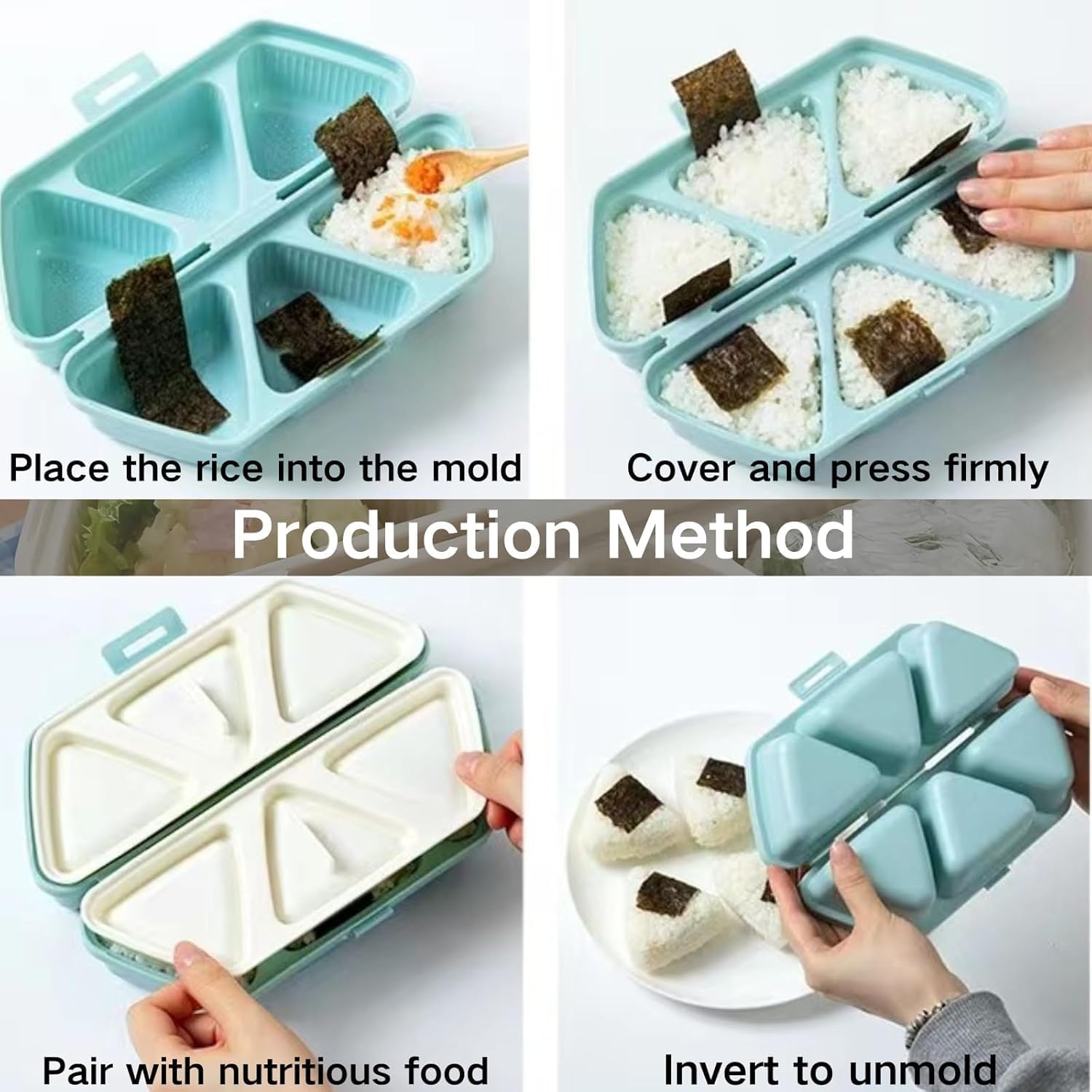 2PC 6 in 1 Onigiri Mold Triangle Rice Ball Mold Musubi Press Onigiri Maker Sushi Making Kit Once Quickly Make 6pcs Rice Balls for Lunch and Home DIY