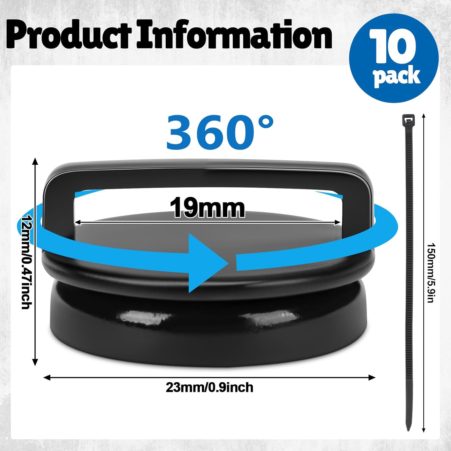Tellegloww 10 Set Magnetic Zip Tie Mount and Nylon Cable Ties 23mm Dia Magnetic Cable Clips Organizer Holders Clamps Multipurpose Clip for Management