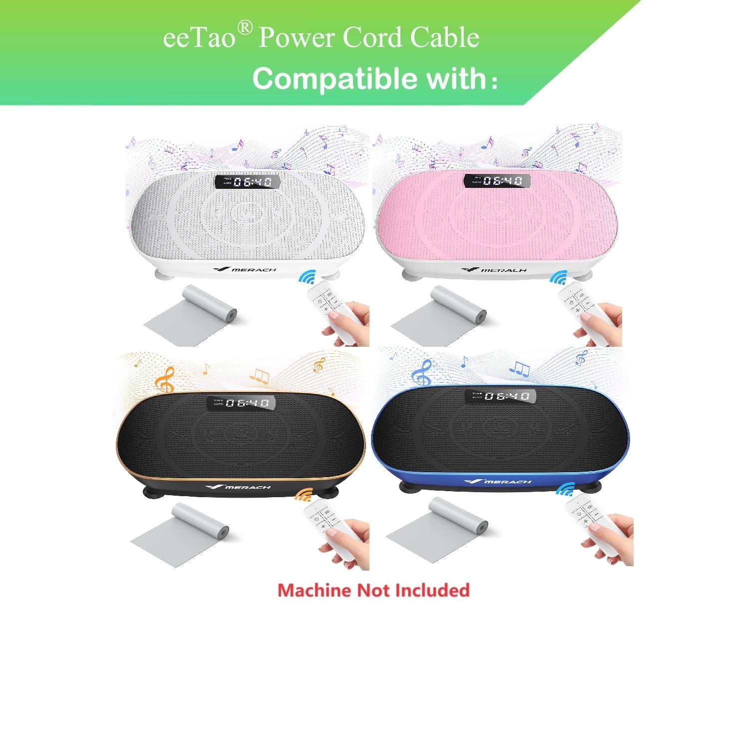 eeTao 3-Prong AC Power Cord Compatible with MERACH MR-2398 MR2398 Vibration Plate Exercise Machine Weight Loss & Shaping Body Workout Power Vibrate Fitness Platform Cable Charging