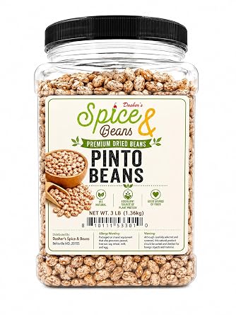 Dried Pinto Beans 3 lb | For Chili, Soups, Refried Beans, Burritos and Everyday Cooking | Bulk Resealable Container | Dashers Spice & Beans