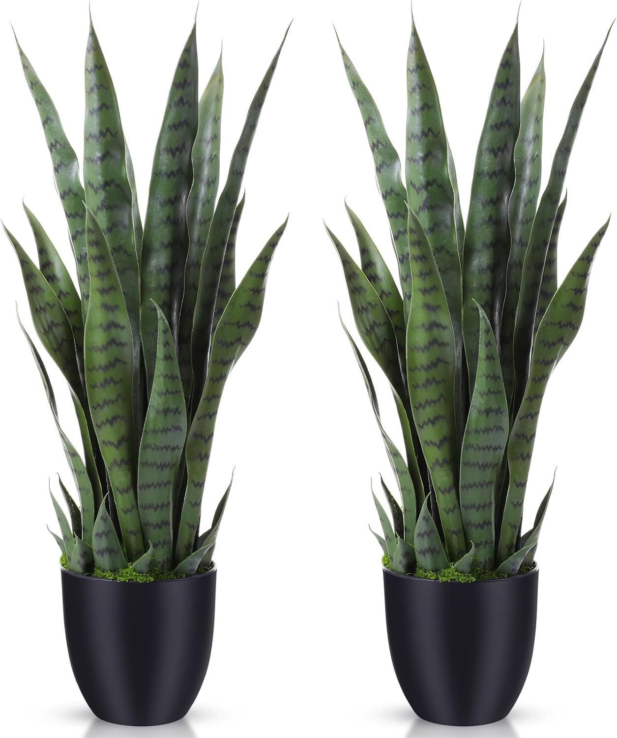 Giegxin Artificial Snake Plant 28" Faux Sansevieria Plants Indoor Outdoor with Black Pot Dry Moss 28 Thick Leaves Lifelike Silk Fake Plants for Front Porch Patio Home Office Decor(2 Pack)
