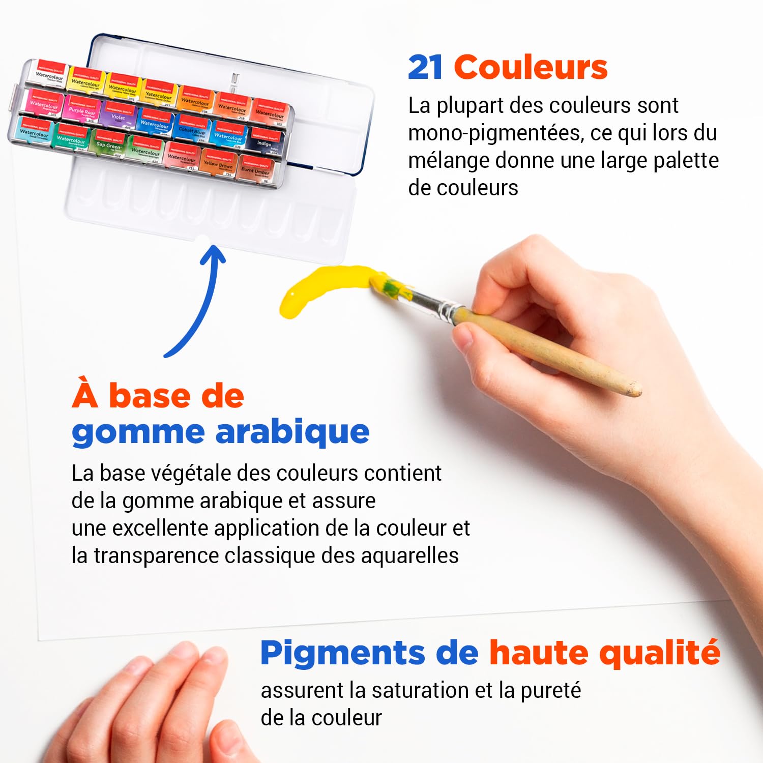 Kit Aquarelle Peinture – 21 x Godet Aquarelles Professionnelle Extra Fine Monopigmenté | Palette Aquarelle Adulte Portable pour Voyage et L’atelier D’artiste | Coffret en Métal