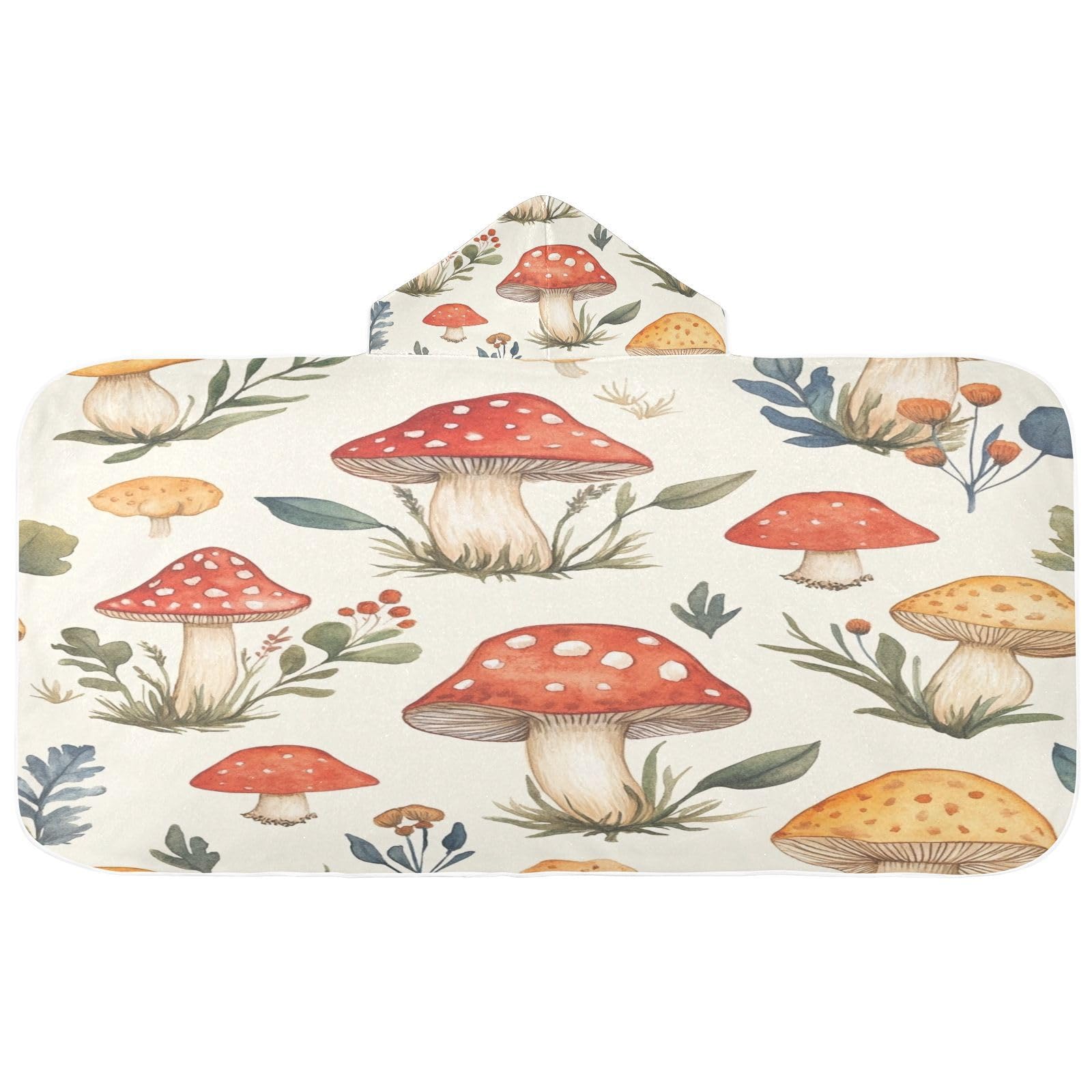 Kigai Leaves Mushroom Hooded Beach Towel for Kids Soft Absorbent Quick Dry Bath Towel with Hood Lightweight Toddler Shower Pool Bath Wrap for Boys Girls