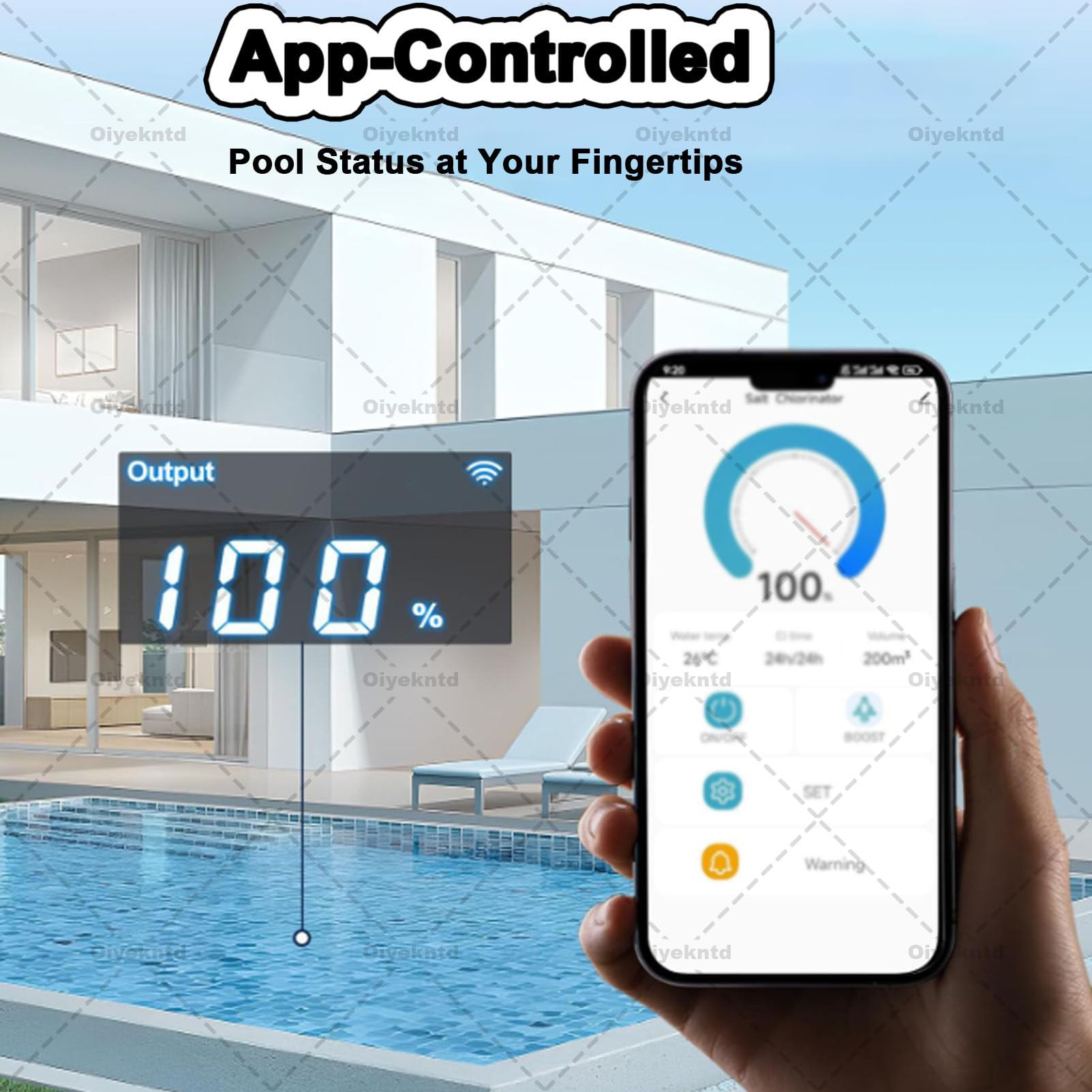 Clorador de Agua Salada, Sistemas generador de Cloro para Piscinas de Agua Salada con Limpieza automática para SPA, autolimpiable con Wi-Fi y Control Remoto por aplicación. 35M³/8g/h