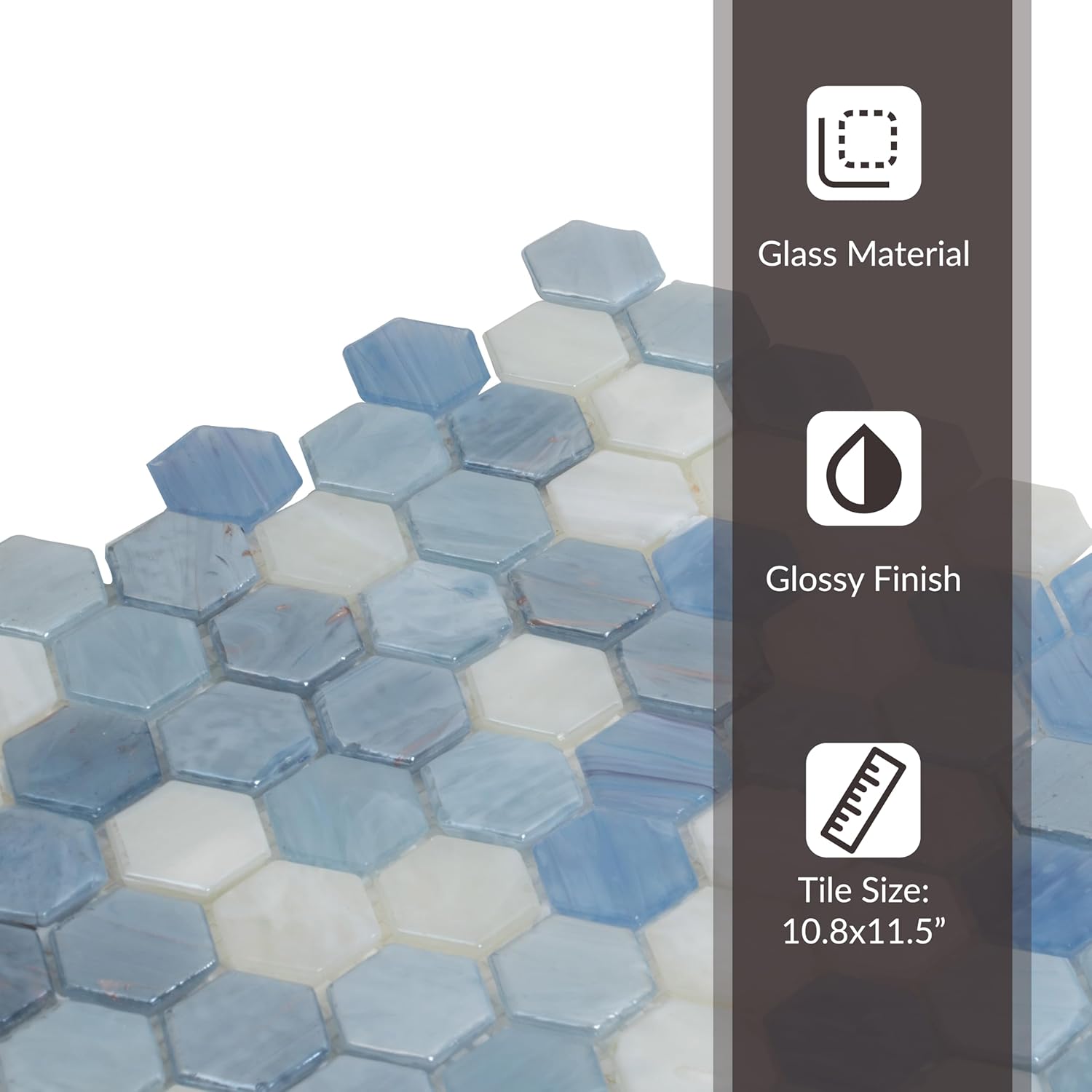 Apollo Tile 10.8 x 11.5 in. Hex Mosaic Glossy Glass Light Blue Tile 10-Pack APLAHX8805A, Elegant Kitchen Backsplash, Durable Wall Finishing Flooring for Bathrooms, Showers, Garages