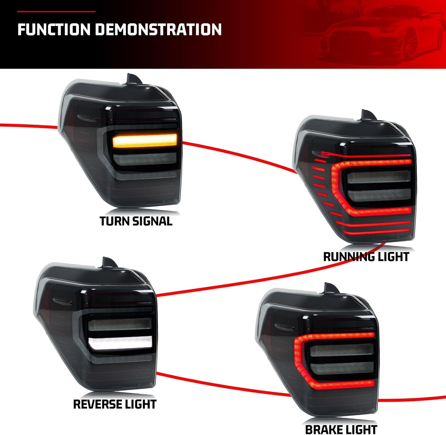 New Accessory Compatible with 4Runner 2010-2024 5th Gen Full LED Tail Lights with Sequential Turn Signal Dynamic Animation Rear Lamps Assembly (Black)