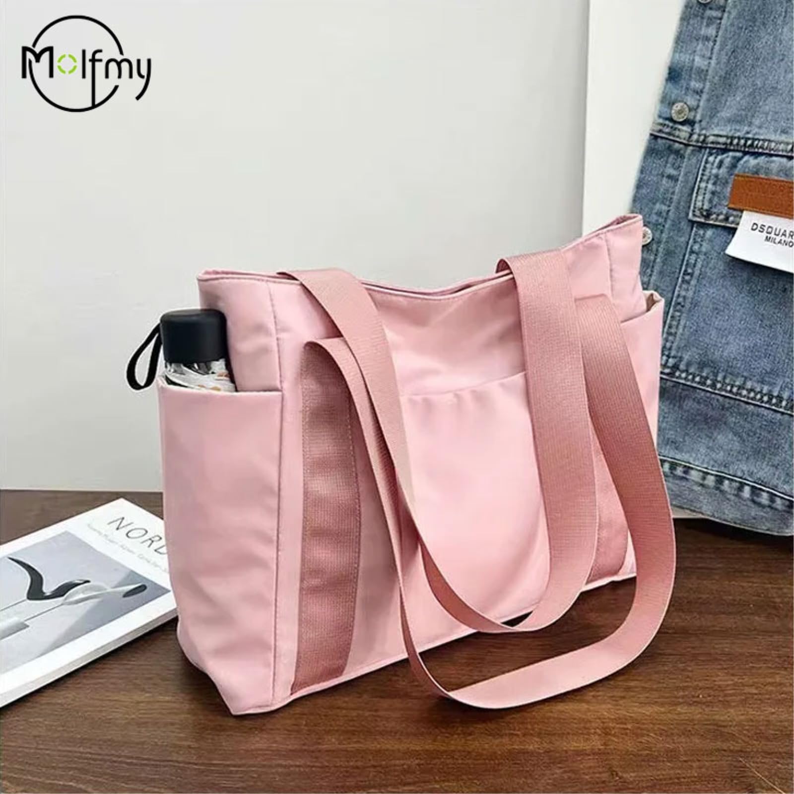 Damentaschen Frauen Nylon Pendler Schulter Handtasche, Große Kapazität Urlaub Handtasche-White