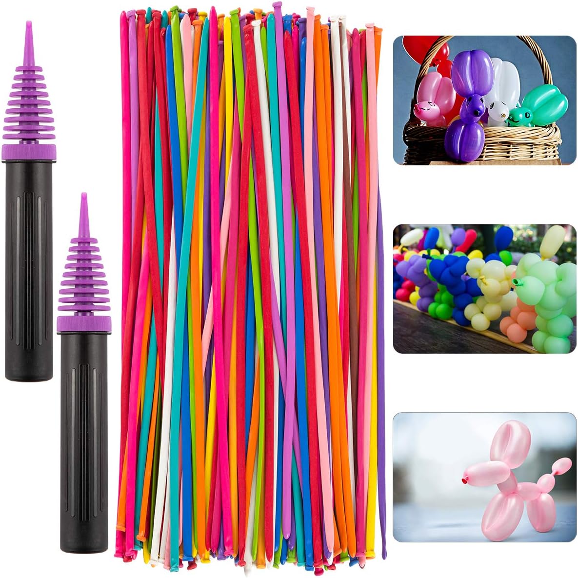 Latex Twisting Balloons, 260 N Balloons Kit for Balloon Animals with 2 Pumps, Professional Long Balloons to Make Animal for Birthday Party Clowns Wedding Decorations 100 Pcs