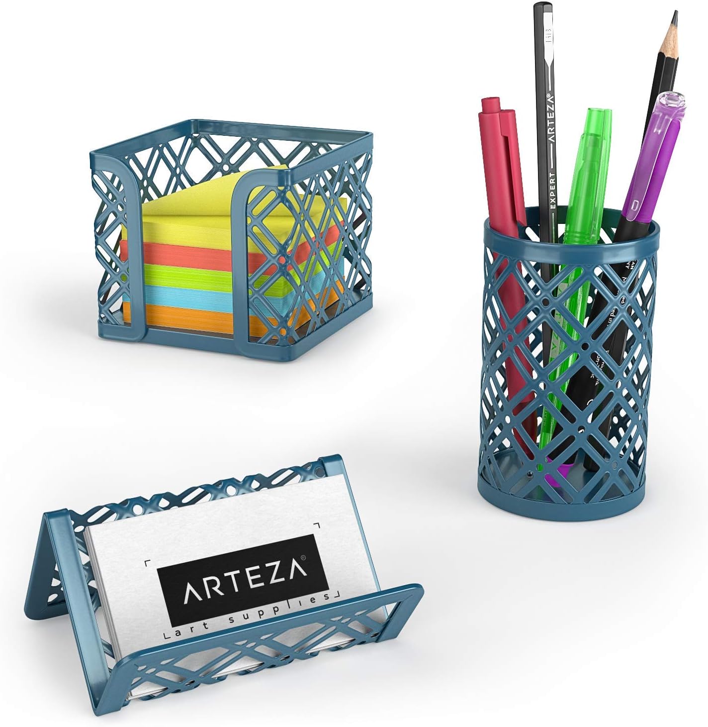 ARTEZA Desk Organizer Set, 6-Piece Dark Green, Includes Pencil Cup, Letter Sorter, Tray, Magazine Holder, Name Card & Sticky Note Holder