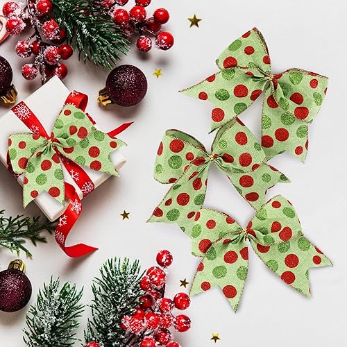 Miniatura 3 de 12 lazos de Navidad de 6.3 pulgadas, lazos grandes de corona de Navidad, lazos de árbol de Navidad rojo y verde, lazos de puntos con purpurina de