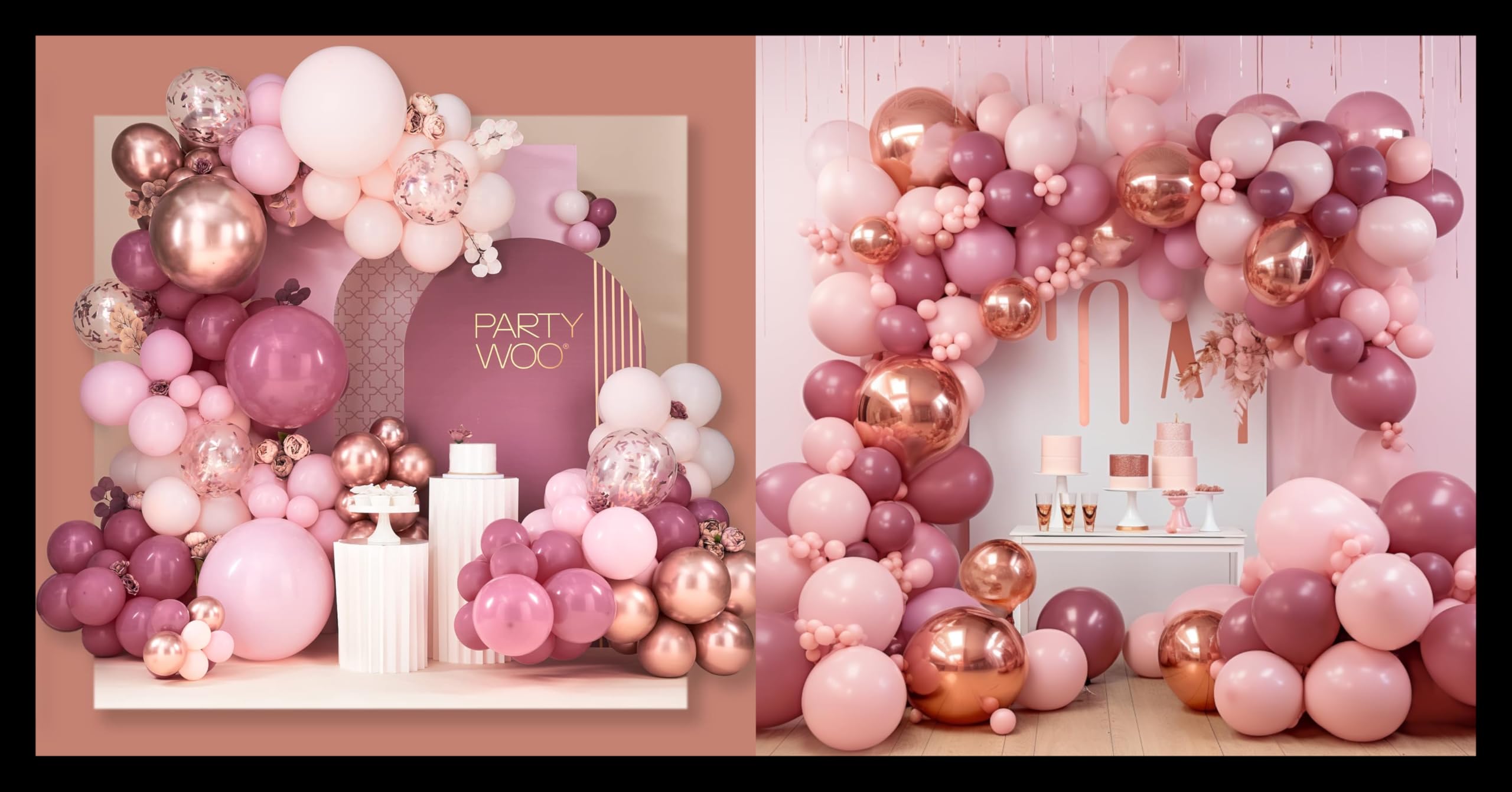 PartyWoo Dusty Rose Balloon Arch Kit 140 pcs and PartyWoo Boho Pink and Rose Gold Balloons 140 pcs