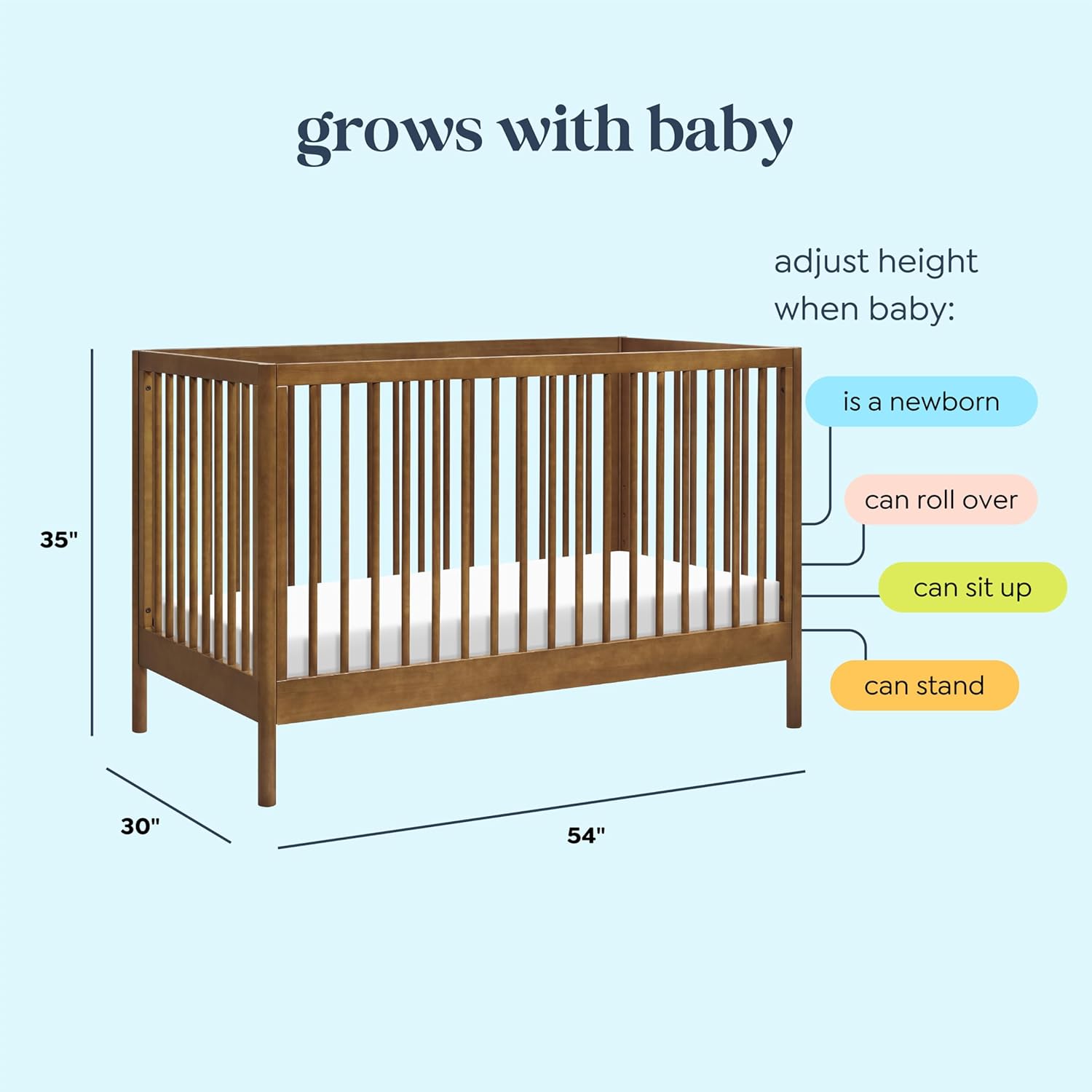 Davinci Birdie 3-in-1 Convertible Baby Crib with Wooden Toddler Bed & Daybed Conversion - Easy to Assemble & GREENGUARD Gold Certified - 4 Adjustable Mattress Heights - Walnut