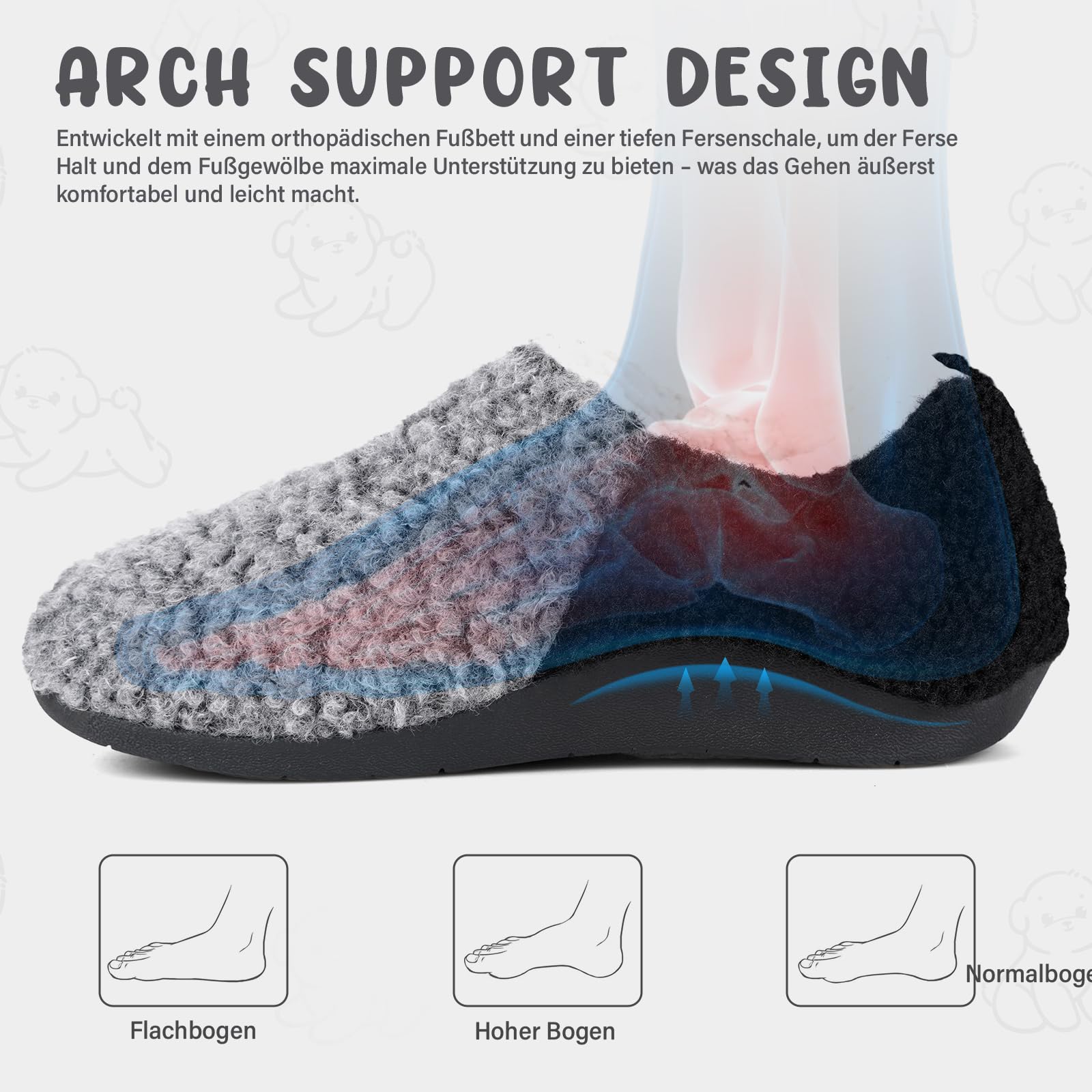 ERGOfoot Orthopädische Hausschuhe für Damen, Arch Support | Integrierte Fußgewölbestützen, Rutschfest, Wärme, Komfort, Geschlossene Hausschuhe, Für Plantarfasziitis, Für Drinnen/Draußen
