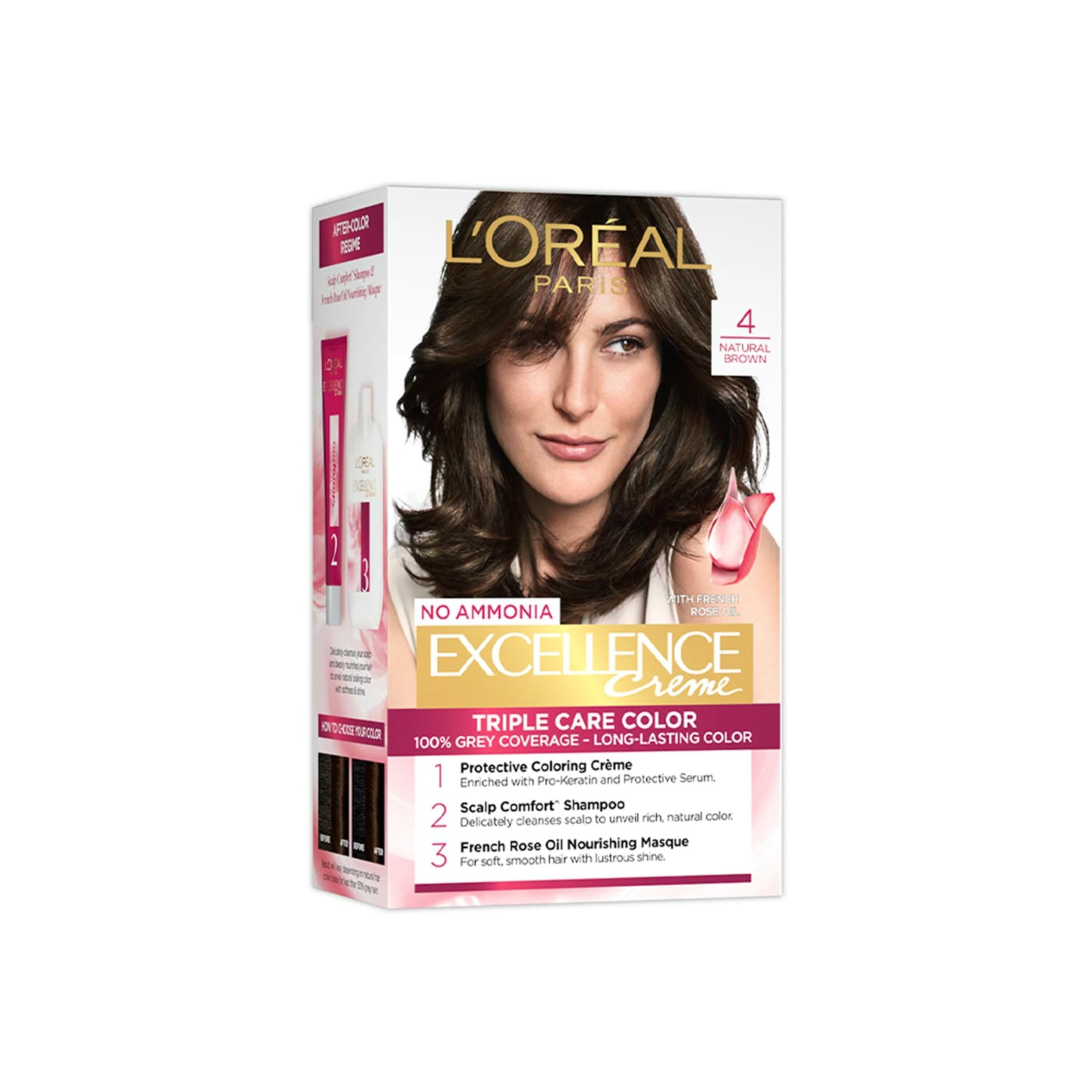 L'Oreal Paris Excellence Creme Hair Color, 4 Natural Brown, 72ml+100g