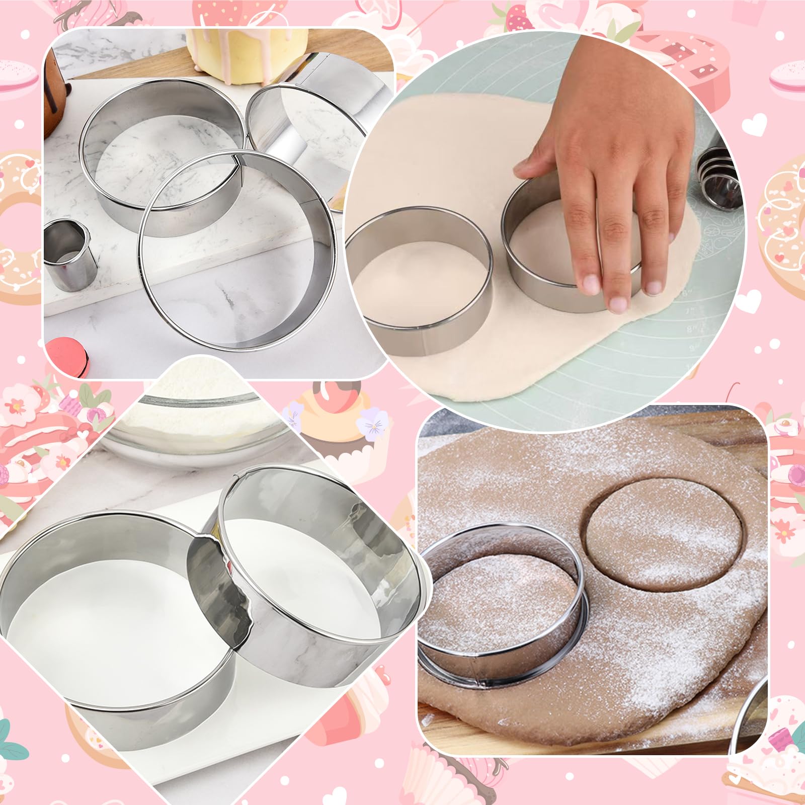 6 Stück Runde Ausstechformen Set (2, 3, 3,5, 4, 5, 6 Zoll), große Edelstahl hausgemachte Kreisausstecher Donut Ausstecher zum Backen, Kuchen, Kekse, Sandwiches, Gebäck