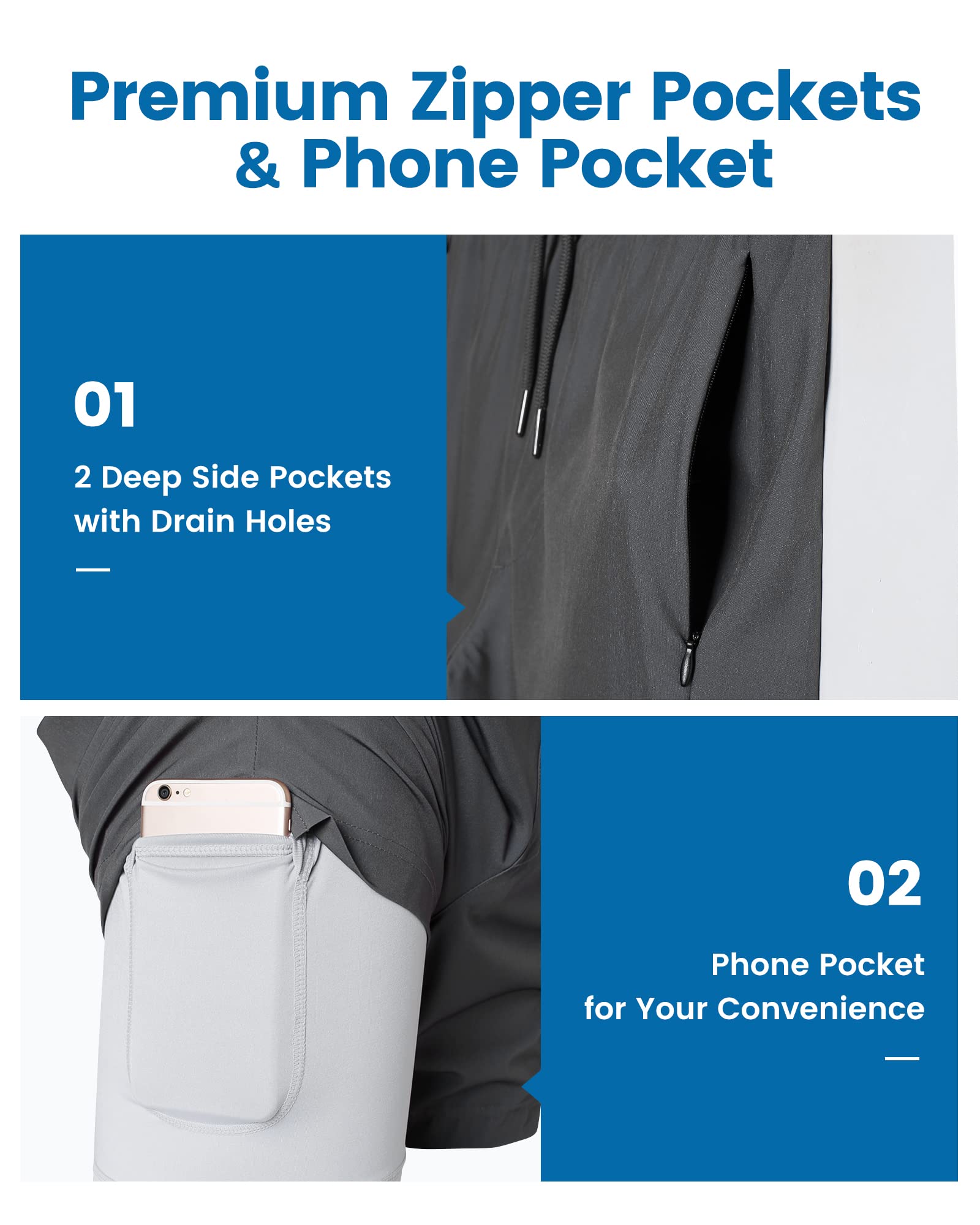 Maamgic Uomo Costume da Bagno Corto 2-in-1 Compressione Pantaloncini da Surf 7 Pollici Interni Asciugatura Rapida Shorts con Tasche