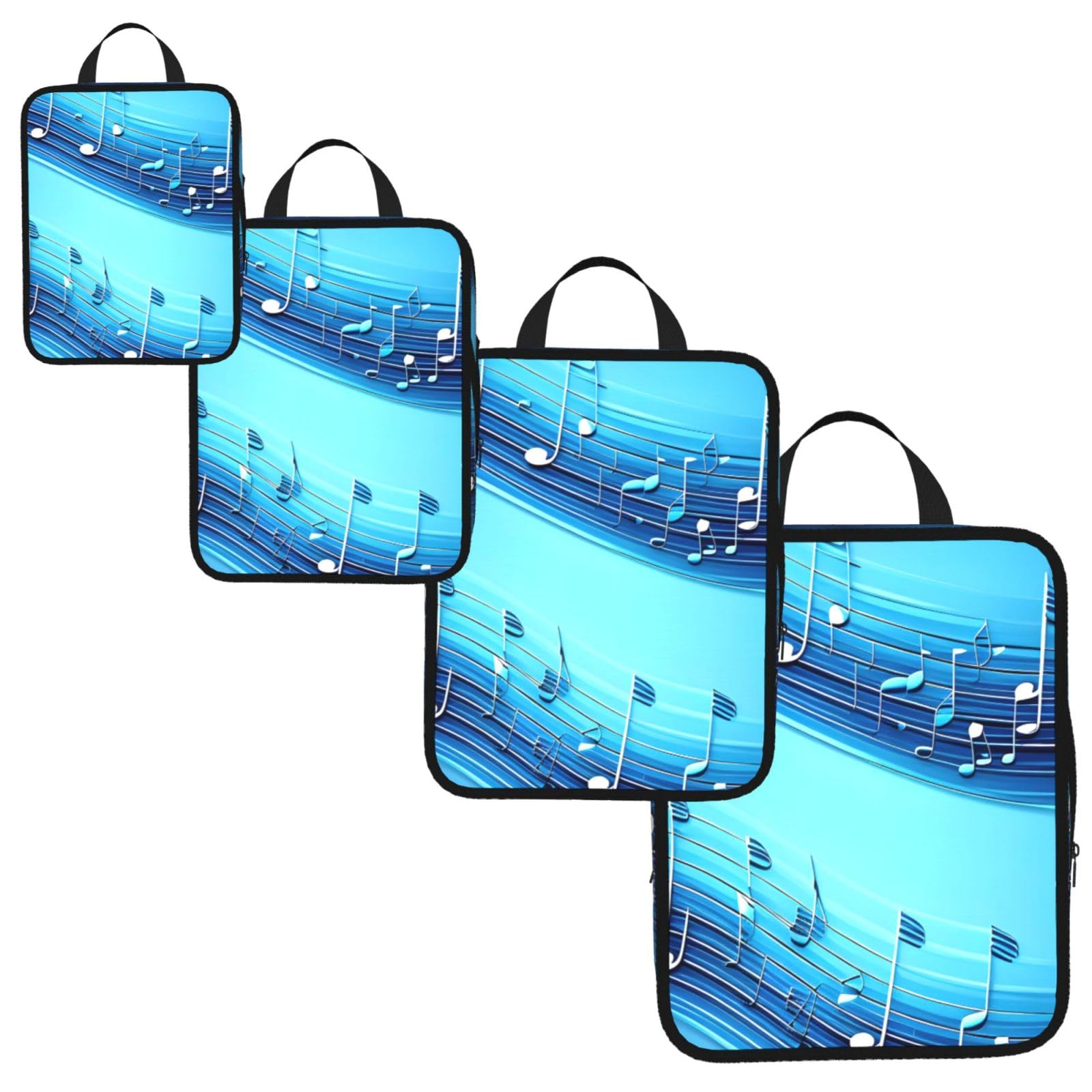 Sky blue musical notes Print 4 Set Compression Packing Cubes for Suitcases,Expandable Storage Bag Organizers
